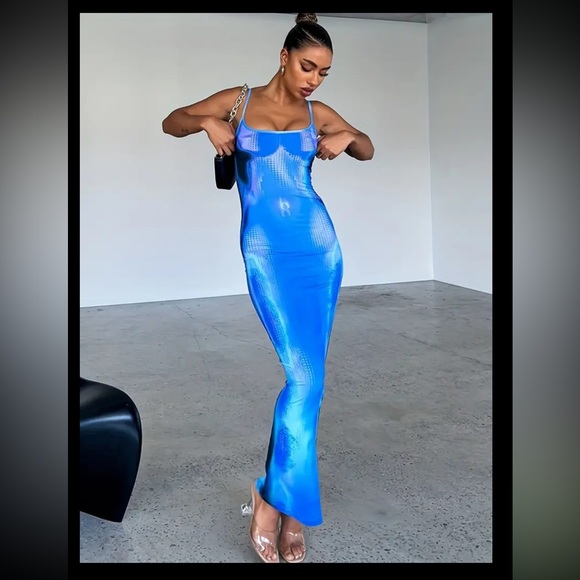 NEW Medium Long Bodycon Y2K Abstract Print Maxi Dress - Picture 2 of 6